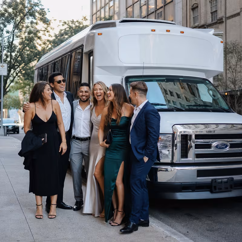 Black Mercedes Sprinter van staged for an New York Bachelor & Bachelorette Transportation group