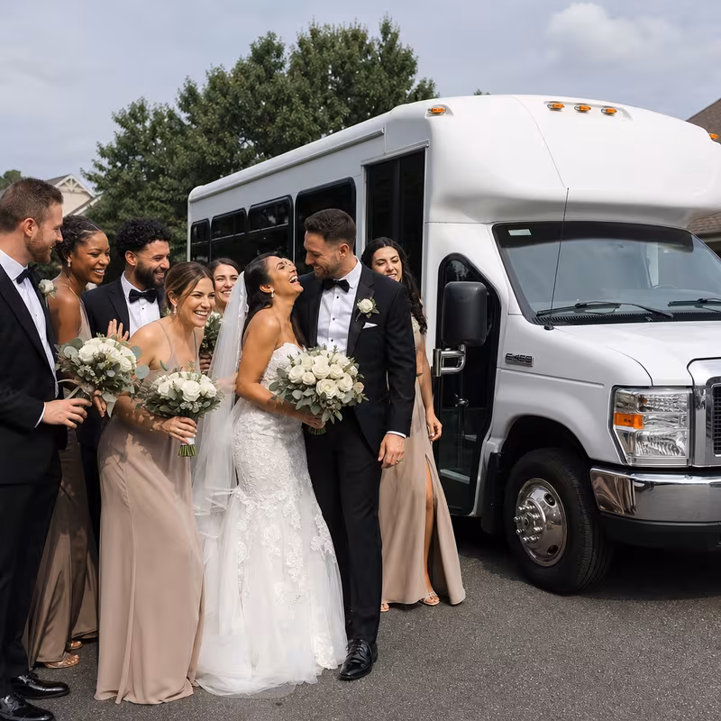 Passengers loading luggage while boarding an New York group shuttle
